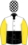 White and black (halved horizontally), check cap, yellow sleeves