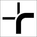 5.09 Indication of the routing of a principal road (aka a road with priority; combined with 3.01, 3.02, 3.03; here: principal road turns right with two minor roads, one from left and one from straight ahead; see also 6.16.2 and 6.16.3)