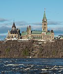 A view of Centre Block from the west past the river