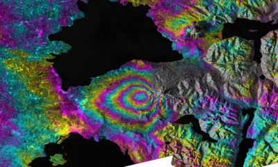 InSAR изображение на деформация на земната повърхност след изригване на lулкана Калбуко в Чили.