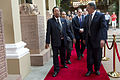 Secretary of Defense Leon E. Panetta walks with Minister for National Defense Tea Banh during a meeting in Siem Reap, Cambodia, in 2012.