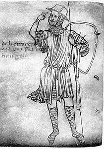 An early example of poleyns worn over chausses, from an illustration by Villard de Honnecourt (1230).