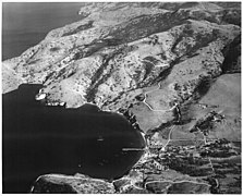 Aerial view of Naval-Coast Guard base at the Isthmus, probably taken in WW2 era. This is the future site of Two Harbors village.