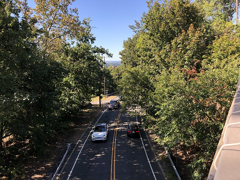 File:2021-09-19 14 56 58 View west along New Jersey State Route 5 from the overpass for New Jersey State Route 63 and Bergen County Route 501 (Bergen Boulevard) in Palisades Park, Bergen County, New Jersey.jpg