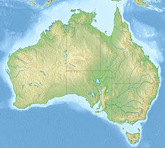 Mapa konturowa Australii, na dole po prawej znajduje się punkt z opisem „Clarke Island”