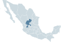 Locator map for the state of Zacatecas within Mexico.