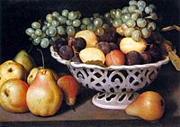 Fede Galizia, (1578–1630), Maiolica Basket of Fruit (c. 1610), private collection