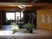 The interior of the visitor center, showing the shroud-like sculpture