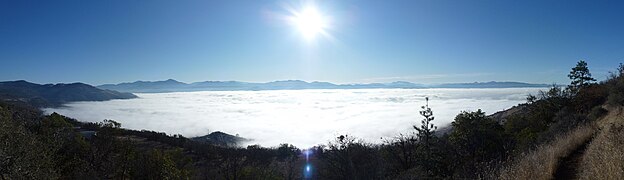 An inversion-created fog layer in the Rogue Valley