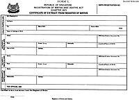 A sample Singapore certificate of extract from register of births