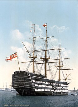 Cərgə gəmisi HMS Victory, admiral Nelsonun bayraqdarı, Portsmut limanı