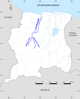 Kaart van de Coppename Rivier in Suriname