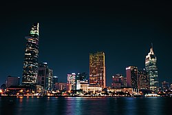 Bạch Đằng Quay and the city skyline at night seen from Thủ Thiêm