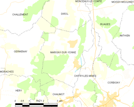 Mapa obce Marigny-sur-Yonne