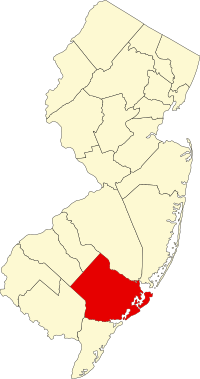 Map of Nju Džerzi highlighting Atlantic County