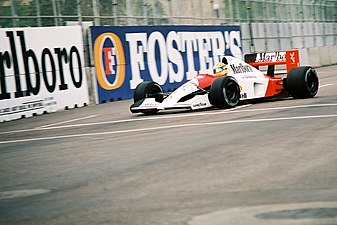 Ayrton Senna op het stratencircuit van Phoenix in 1991.