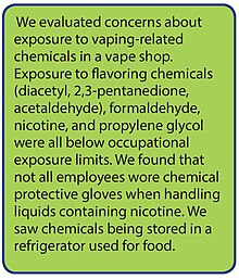 Highlights of concerns from a 2017 United States Department of Health and Human Services report regarding exposure to vaping-related chemicals in a vape shop.
