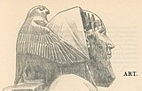 Horus che protegge Chefren (IV dinastia). Riproduzione di una statua conservata al Museo egizio del Cairo.