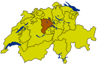 Peta Switzerland yang menonjolkan Kanton Luzern