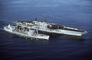 USNS Hassayampa (T-AO-145) refueling USS Midway (CV-41) 1984