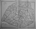 1889-02-28 - Improvement committee for Paris firefighters: map of the 24 intervention areas provided for in the KREBS plan for reorganizing fire-fighting services in Paris based on vehicle speed.