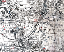 Detail from Borough of Twickenham Bomb Map 1940-45 showing bomb impacts in Hampton.