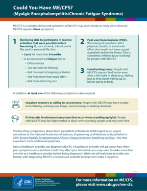 A leaflet from the CDC describing the Institute of Medicine criteria for ME/CFS.