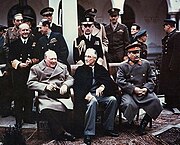 In the 1945 Yalta Conference, Winston Churchill and Franklin D. Roosevelt gave Joseph Stalin (pictured right) free hands in Eastern Europe, including to annex states occupied by the Soviet Union and impose a totalitarian dictatorship on them