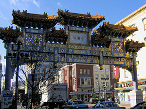 The "Friendship Arch" is at the center of Chinatown.