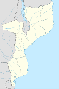 Mapa konturowa Mozambiku, blisko centrum u góry znajduje się punkt