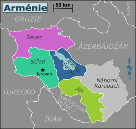 Mapa regionů Arménie