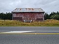 Fernside engine shed and station sign. December 2023