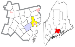 Location of the town of Searsport (in yellow) in Waldo County and the state of Maine.