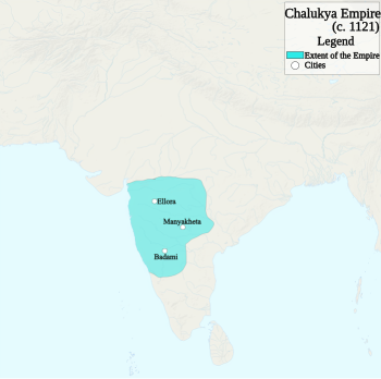 Greatest extent of the Western Chalukya Empire, 1121 AD[2]