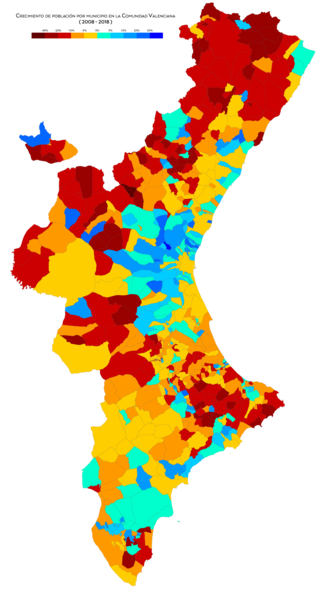 Crecimiento de la población por municipio entre 2008 y 2018