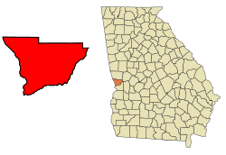 Lage von Columbus im Muscogee County (links) und in Georgia (rechts)