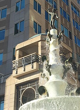 Balcony overlooking the Mercury Fountain at Reston Town Square.