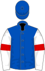 Royal blue, white sleeves, red armlets