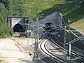 Alter und neuer Buschtunnel (Westportal) - Ich sehe ein Tunnelportal ohne Eisenbahnschienen und haufenweise Oberleitungen die den zweiten Tunnel verdecken