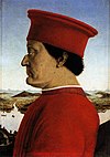 Piero della Francescas portrett av den italienske hertugen Federigo da Montefeltro av Urbino fra 1510-1520 viser en stiv toque uten brem som var en forløper for og variant av den breie, myke baretten