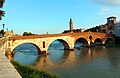 View of the Roman bridge or Ponte Pietra in Verona