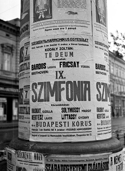 File:Szegedi Filharmonikus Egyesület koncert, plakát, 1943. Fortepan 72042.jpg