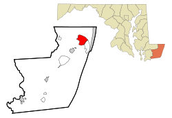 Location in Worcester County and the state of Maryland