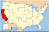 カリフォルニア州の位置を示したアメリカ合衆国の地図