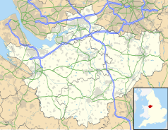 Mapa konturowa Cheshire, w centrum znajduje się punkt z opisem „Winsford”