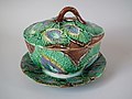 J.R.L. John Roth of London Pot and cover, coloured glazes majolica, c. 1880, begonia leaf design