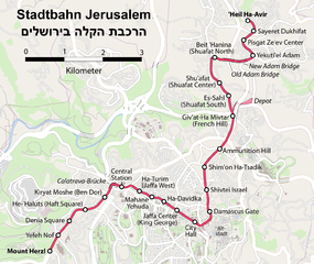 Karte der Straßenbahn Jerusalem