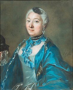 Portrait de femme à la robe bleue, pastel sur papier, datation inconnue, signature au centre, à droite, collection particulière.