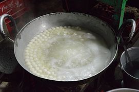 Chenna balls being boiled