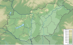 Mapa konturowa Węgier, w centrum znajduje się punkt z opisem „Czepel”